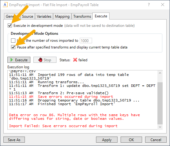 Identify duplicate records in an import using the temp table