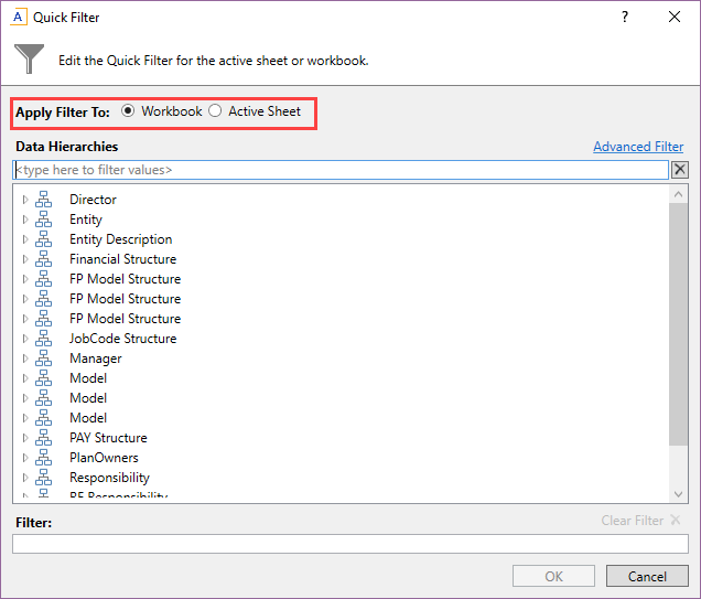 Applying a Quick Filter to a report