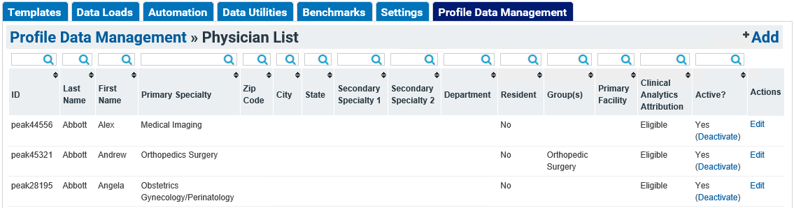 Profile Data Management Tab