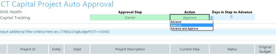 Configuring project and PO auto approval and advancement