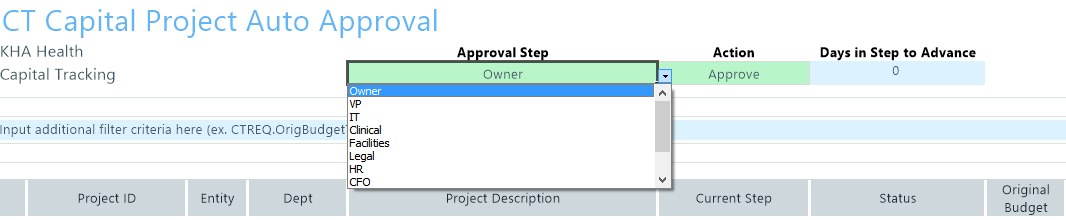 Configuring project and PO auto approval and advancement