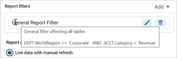 Defining report-level data filters for a web report