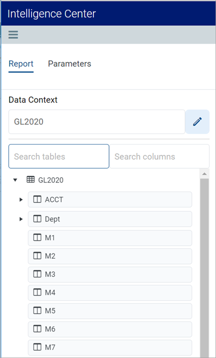 Table Web Report Defining the data context for a web report