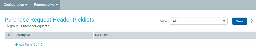 Configuring picklists for purchase request headers