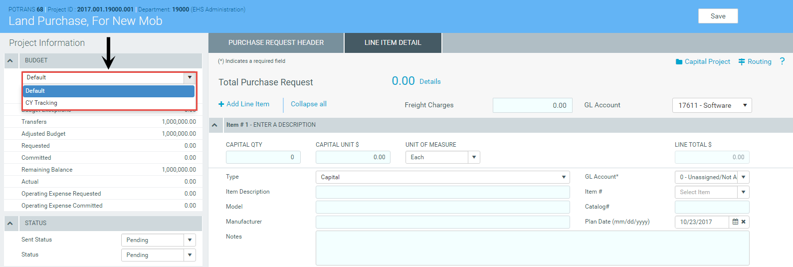 Creating a purchase request