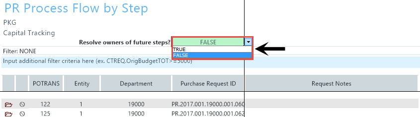 Running the PR Process Flow by Step report