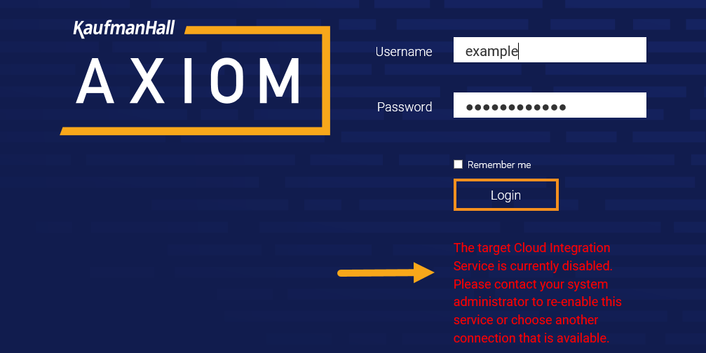 Cloud Integration Service is disabled error when logging in to Axiom