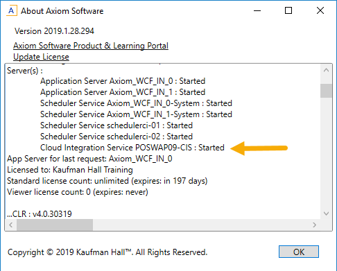 Cloud Integration Service is disabled error when logging in to Axiom