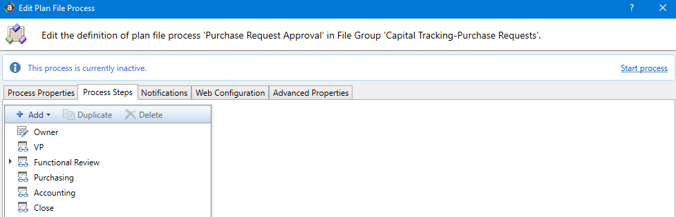 Viewing the Purchase Request Approval pre-defined process