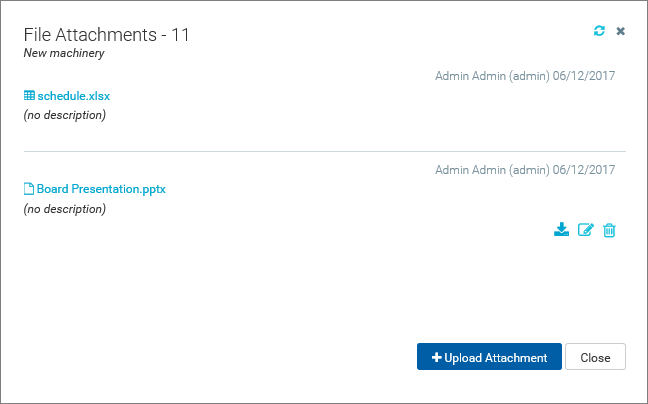 Using a button in a form to manage attachments