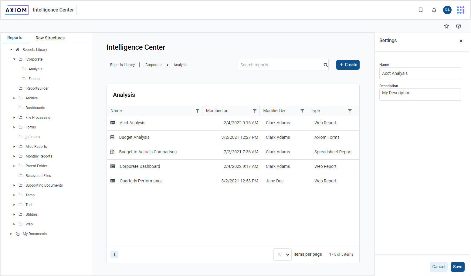Managing report files in the Intelligence Center