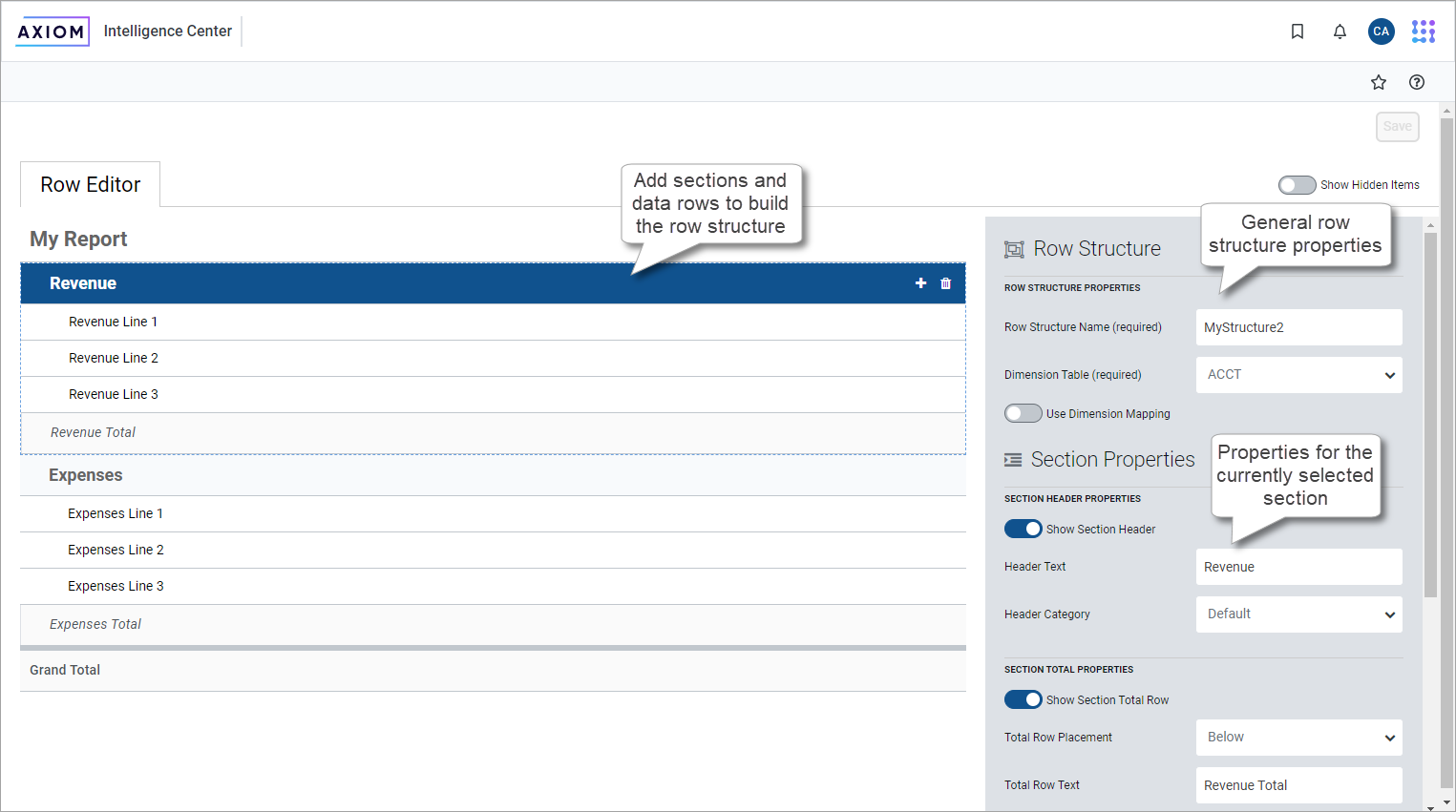 Row Structure Using the Row Editor