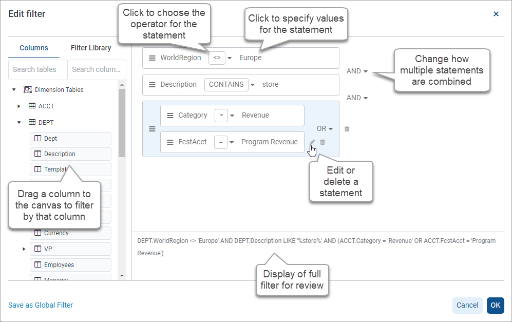 Using the Filter Wizard in the Report Builder