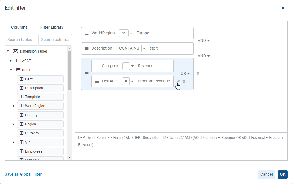 Using the Filter Wizard in the Report Builder