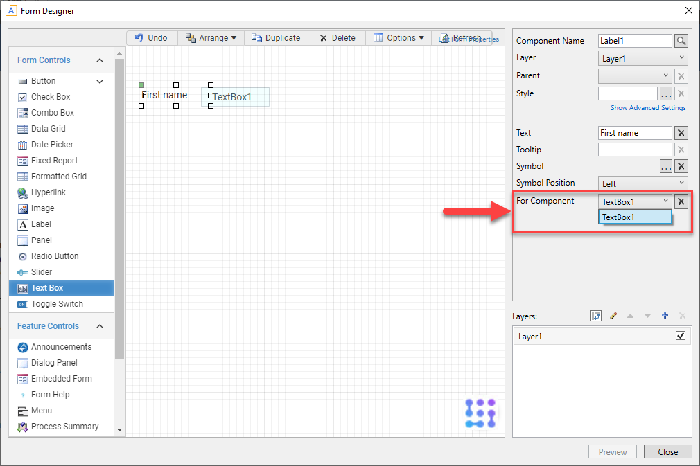 Using the Form Designer to design the form canvas
