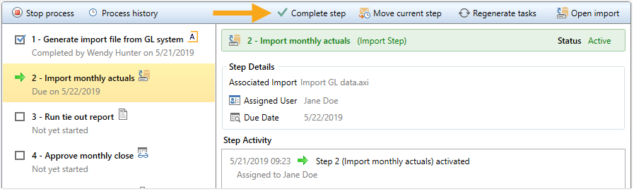 Moving processes to different steps
