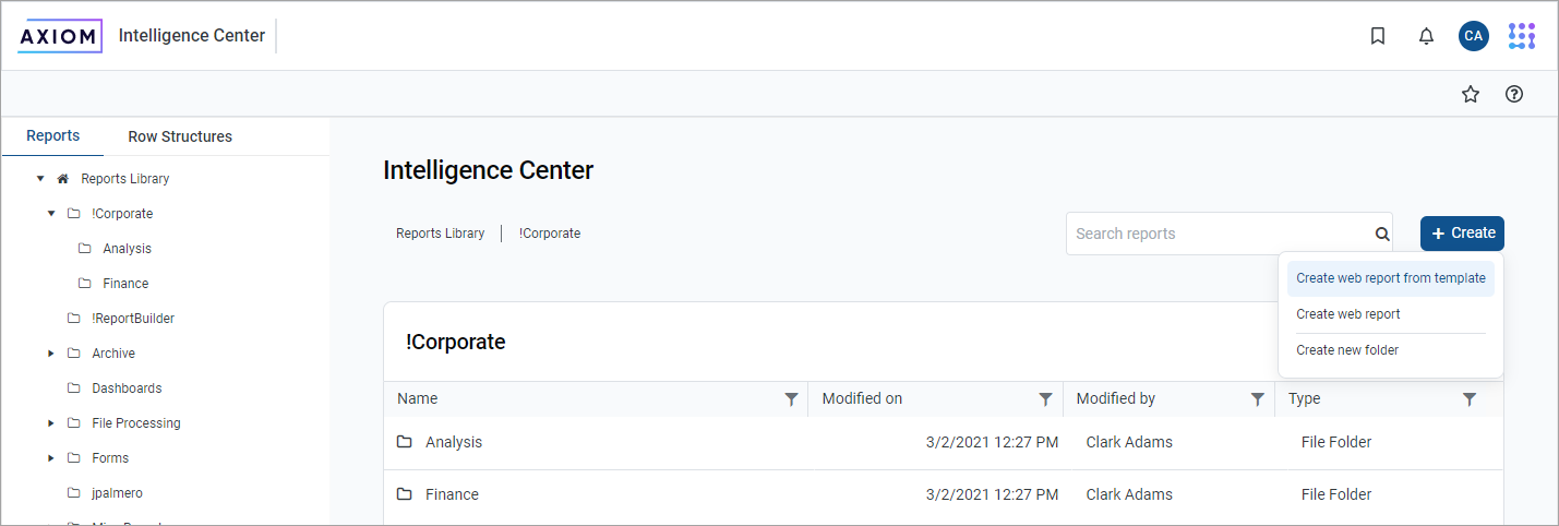 Creating new web reports from template