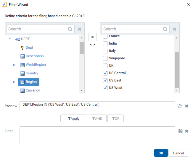 Using the Filter Wizard in an Axiom form